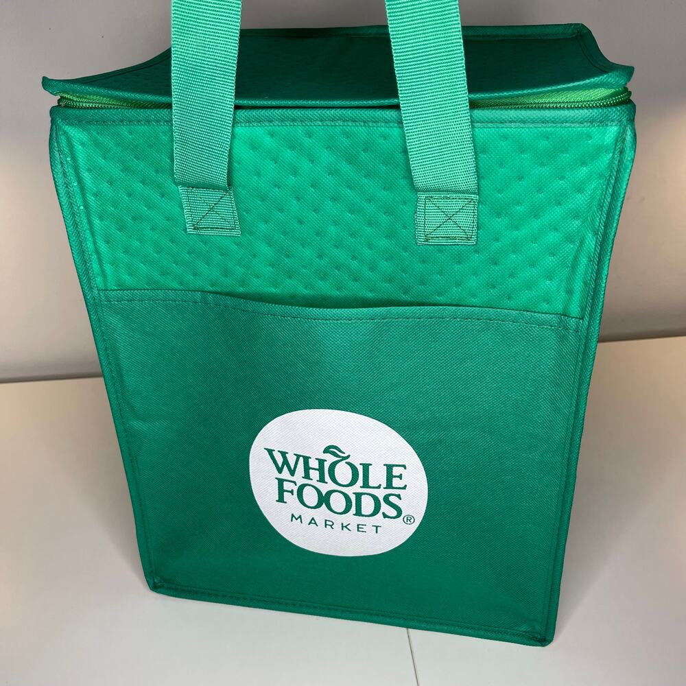 Whole Foods Market Green Insulated Hot Cold Cooler Tote Bag White Logo NEW! NWT! - Picture 2 of 11